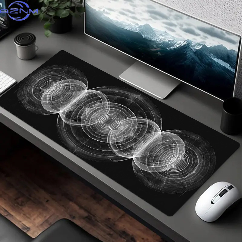 Desk Setup Workspace - Grote zwart-witte muismat met spiraalpatroon -