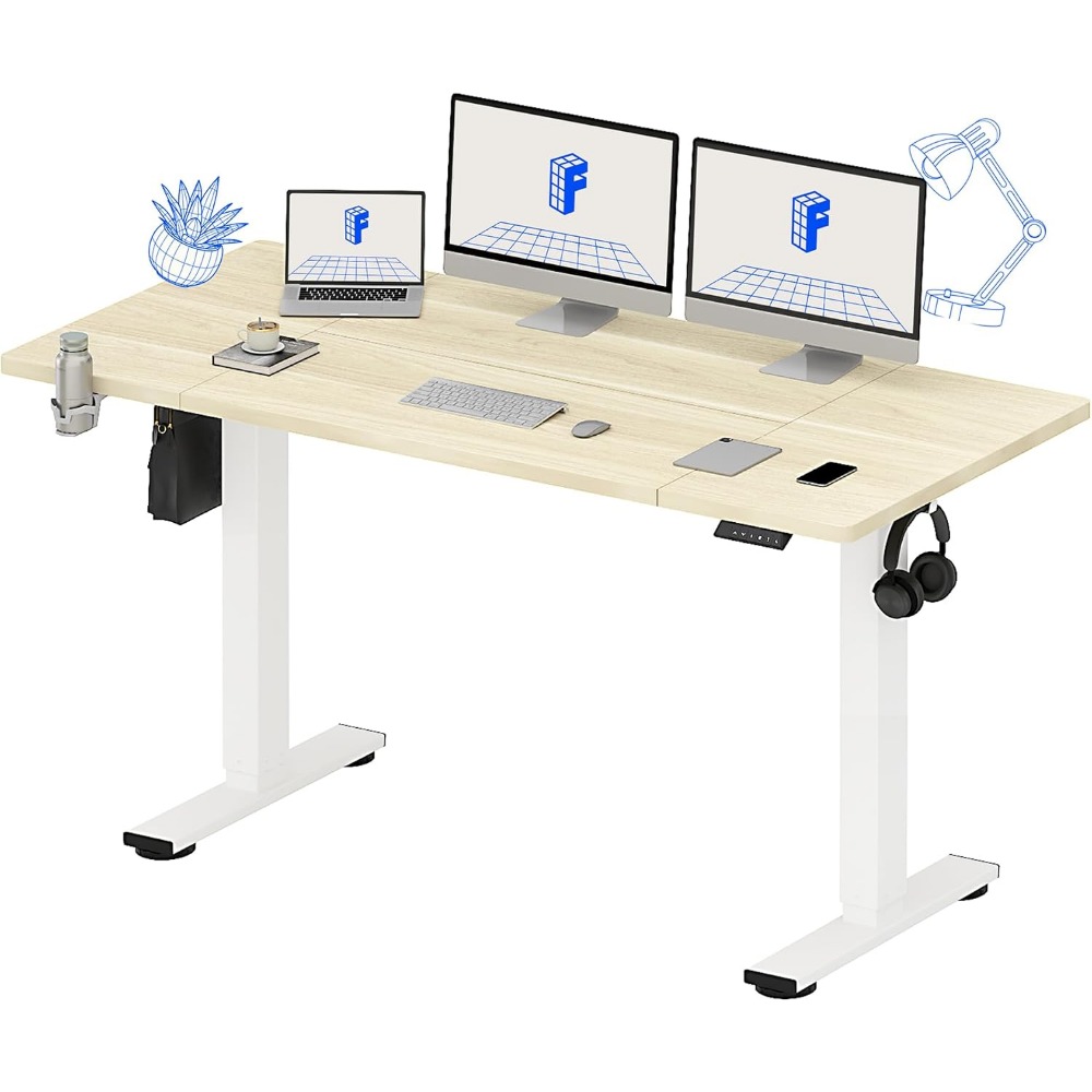 Desk Setup Workspace - FLEXISPOT 63x32 inch elektrisch sta-bureau, witte