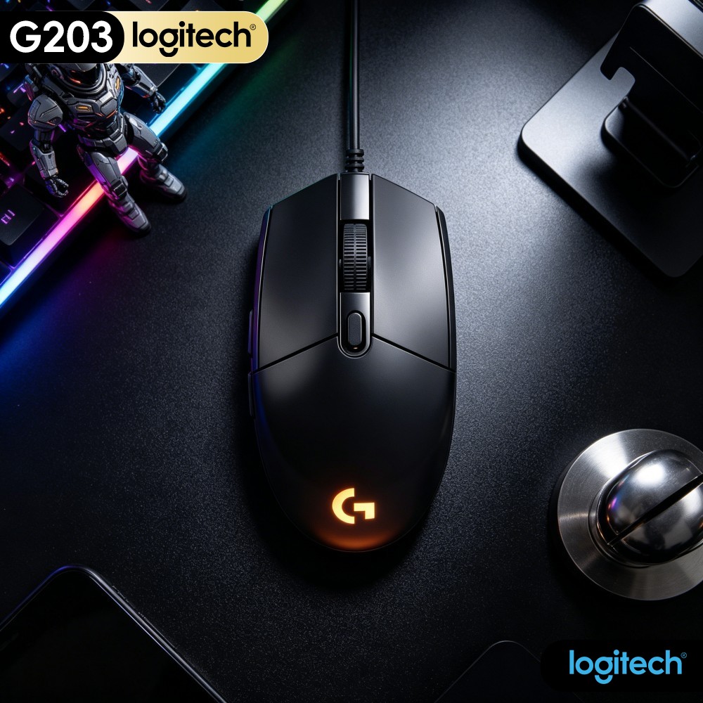 Logitech Mouse G203 - Logitech G203 Bedrade Gamingmuis Rubberen Antislipbasis
