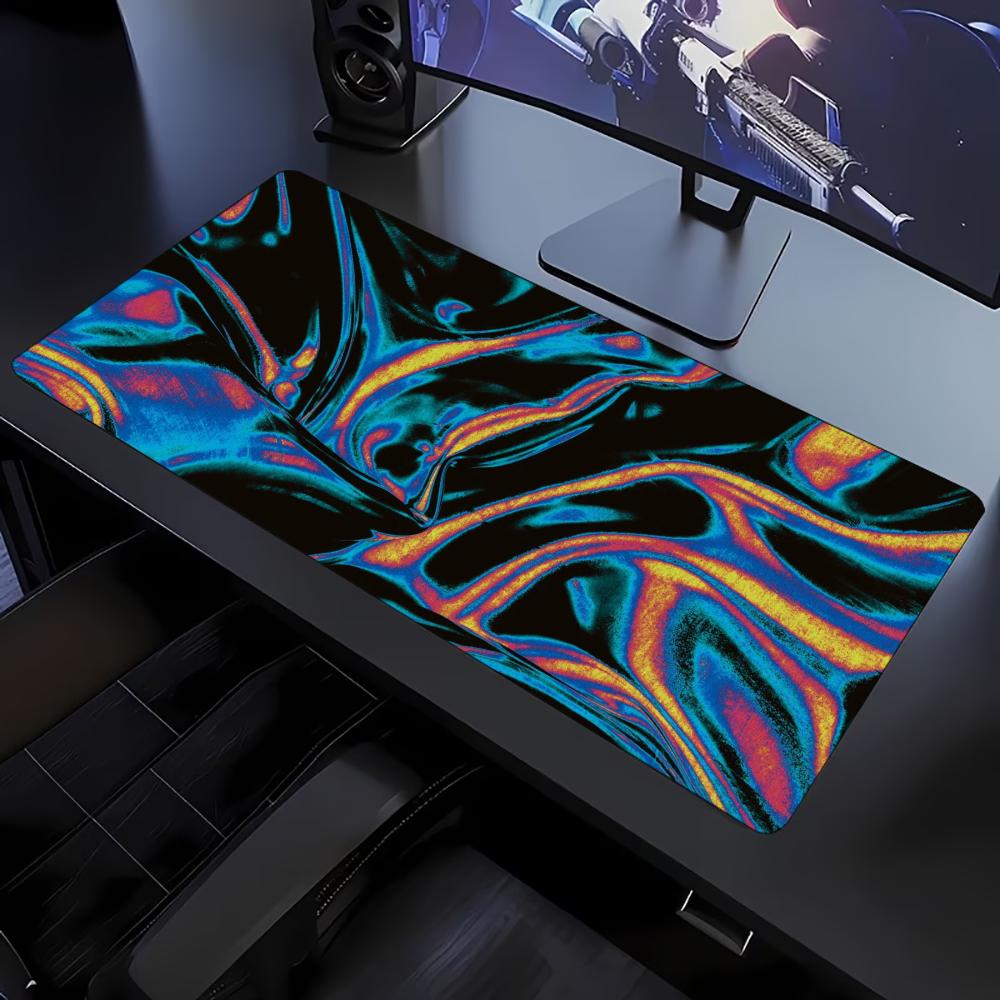 Desk Setup Workspace - Kleurrijk vloeibaar swirlpatroon grote muismat antislip