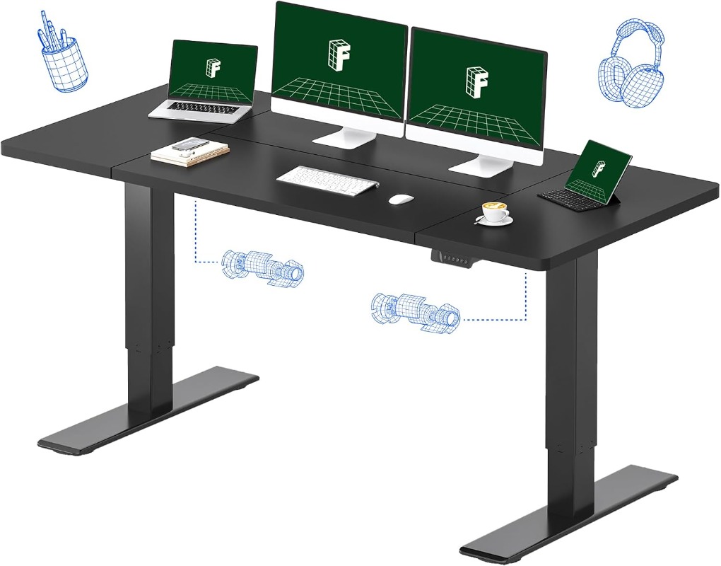 Desk Setup Workspace - FLEXISPOT Elektrisch Verstelbaar Bureau, Zwart |