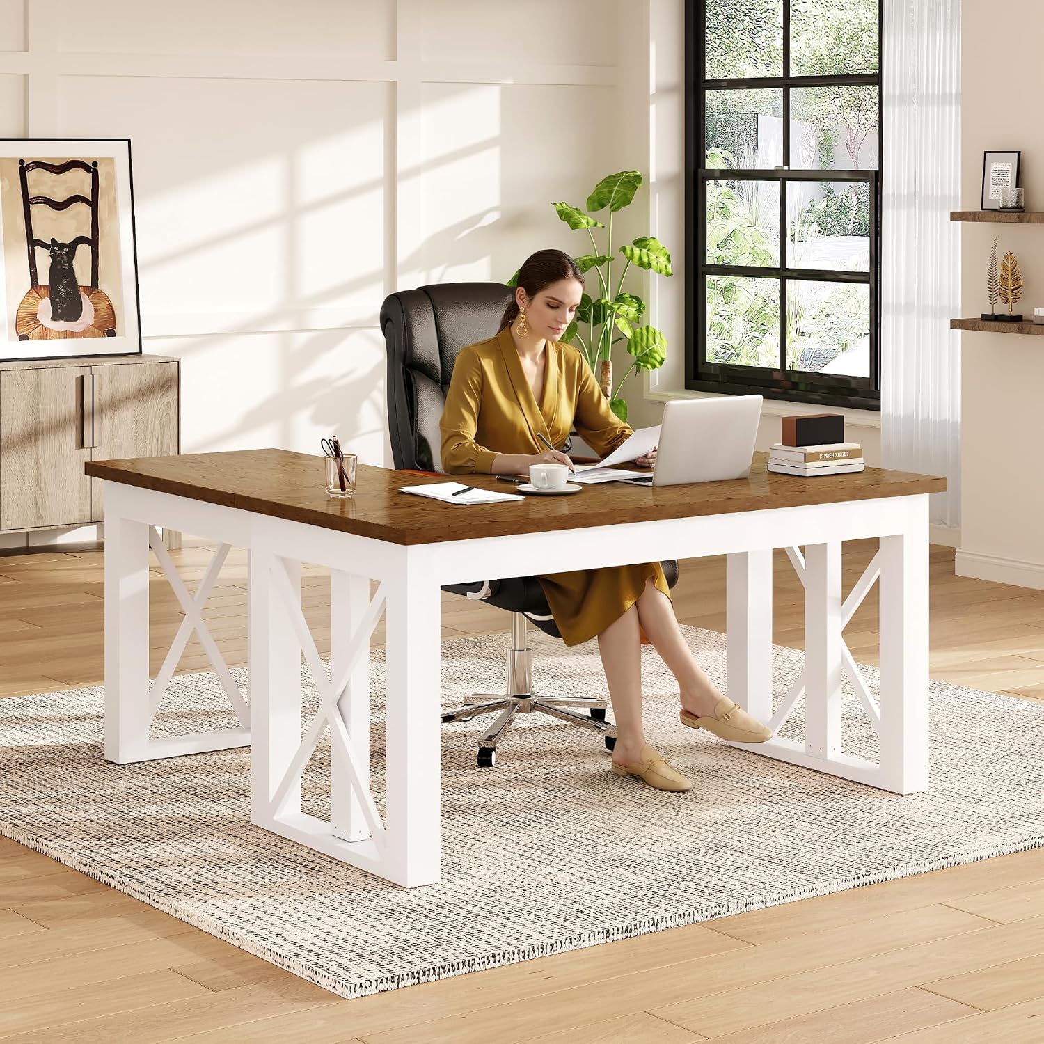 L Shaped Desk Setup - L-vormig sta-bureau met lade, 55x48 inch
