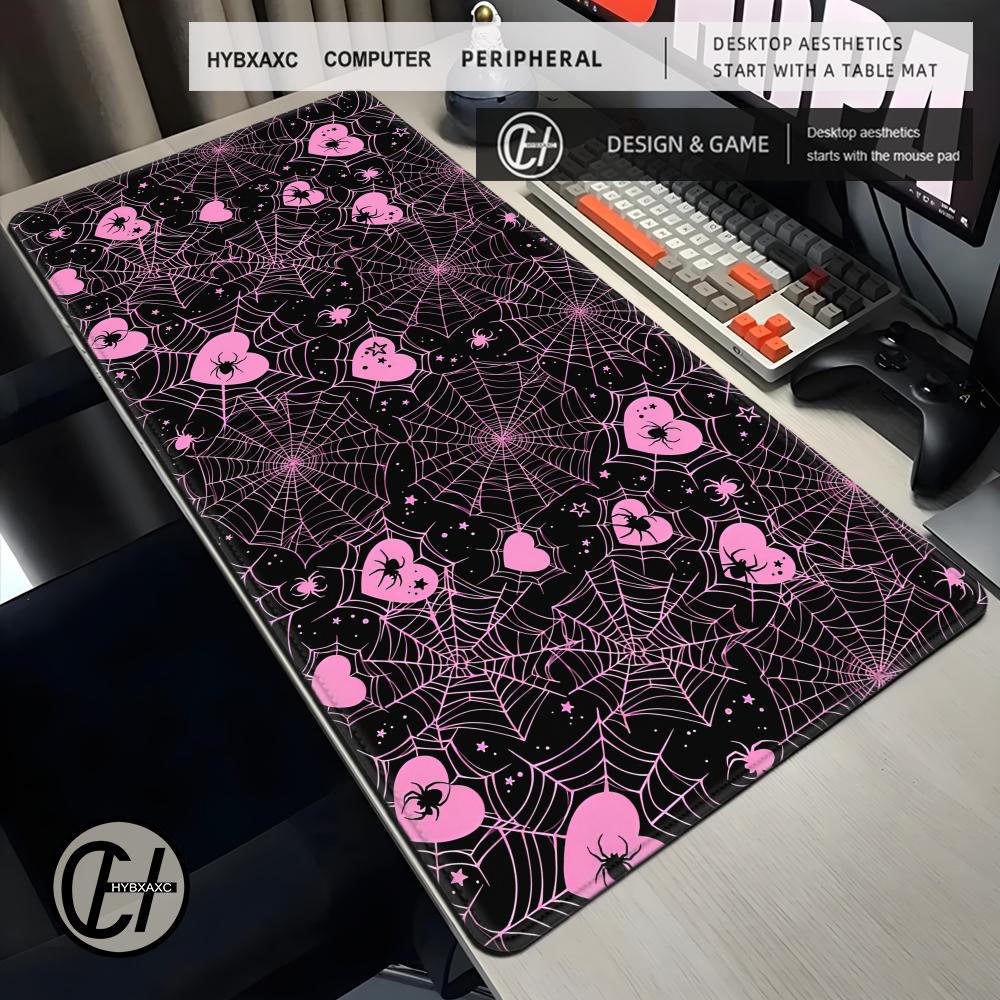 Desk Setup Tech - 90x40 Wit of Roze Spinnenweb Hartjes