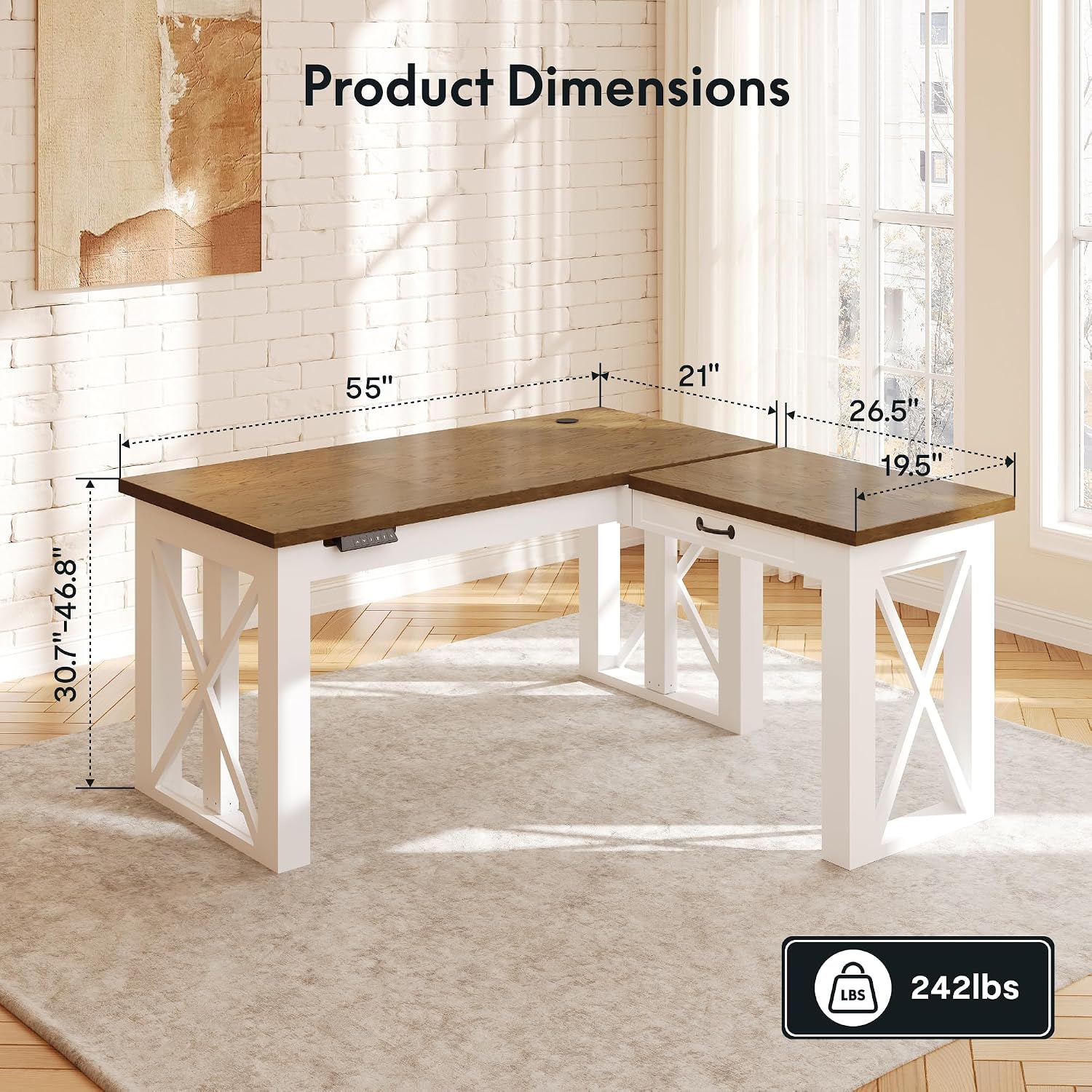L-vormig sta-bureau met lade,  - L Shaped Desk Setup recensie en prijs