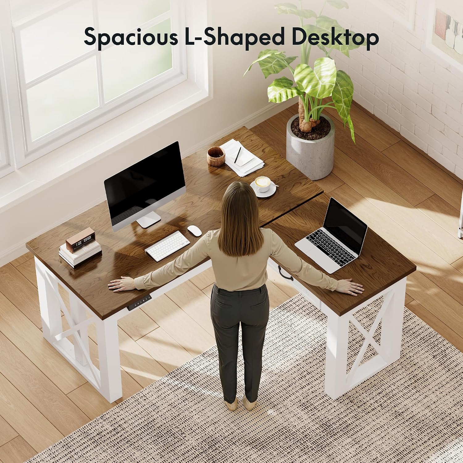 L-vormig sta-bureau met lade,  - L Shaped Desk Setup recensie en prijs