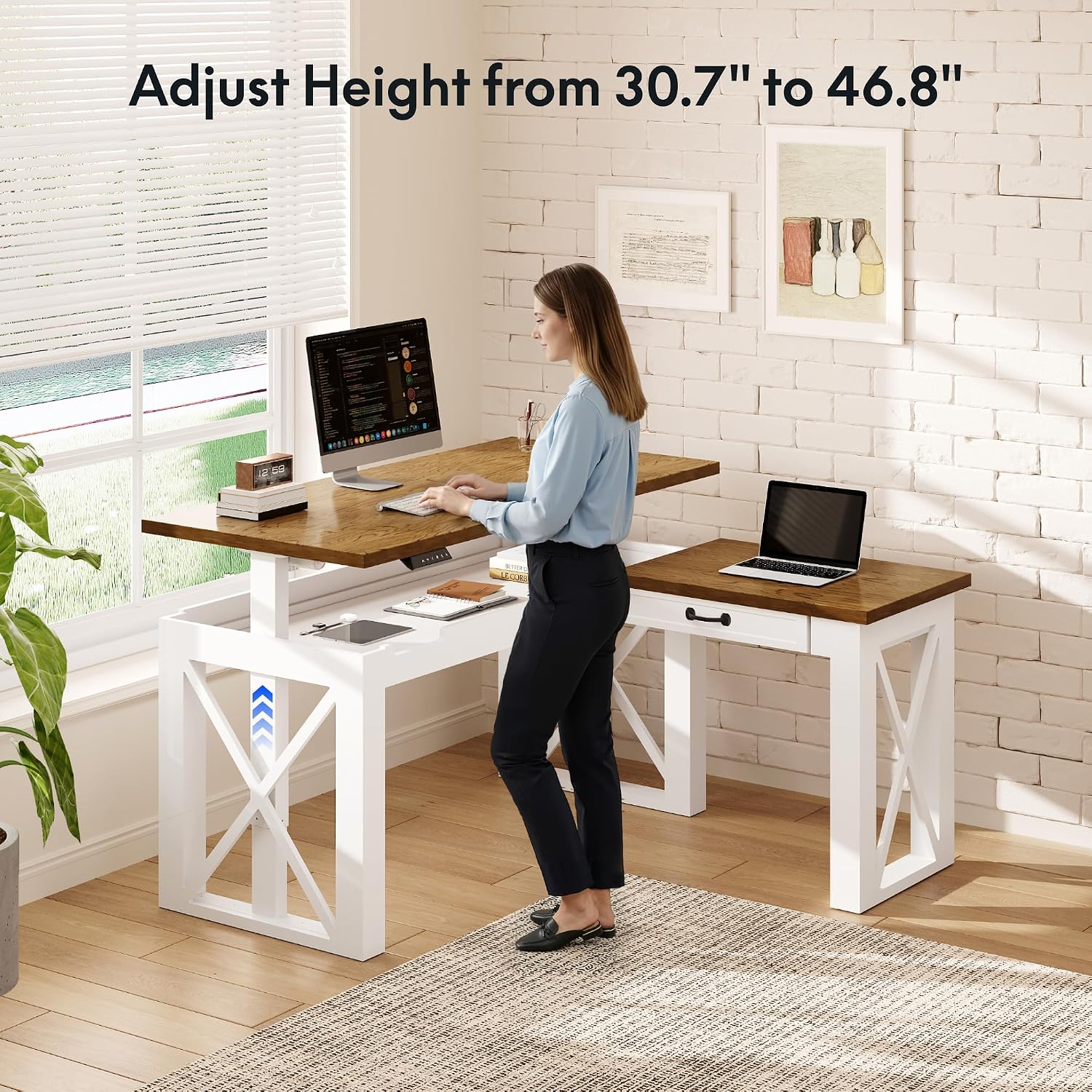 L-vormig sta-bureau met lade,  - L Shaped Desk Setup recensie en prijs
